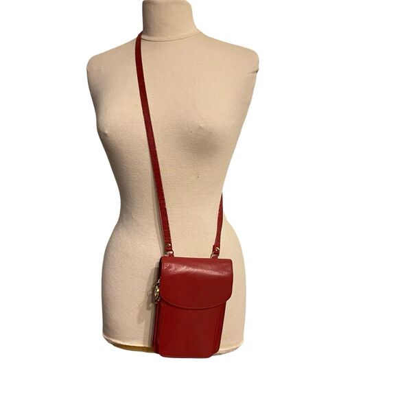 Vtg Pierre Cardin Leather Crossbody Handbag Expandable 9x6 Pen Calc Pockets Red - Picture 2 of 15